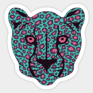 Blue and pink cheetah face Sticker